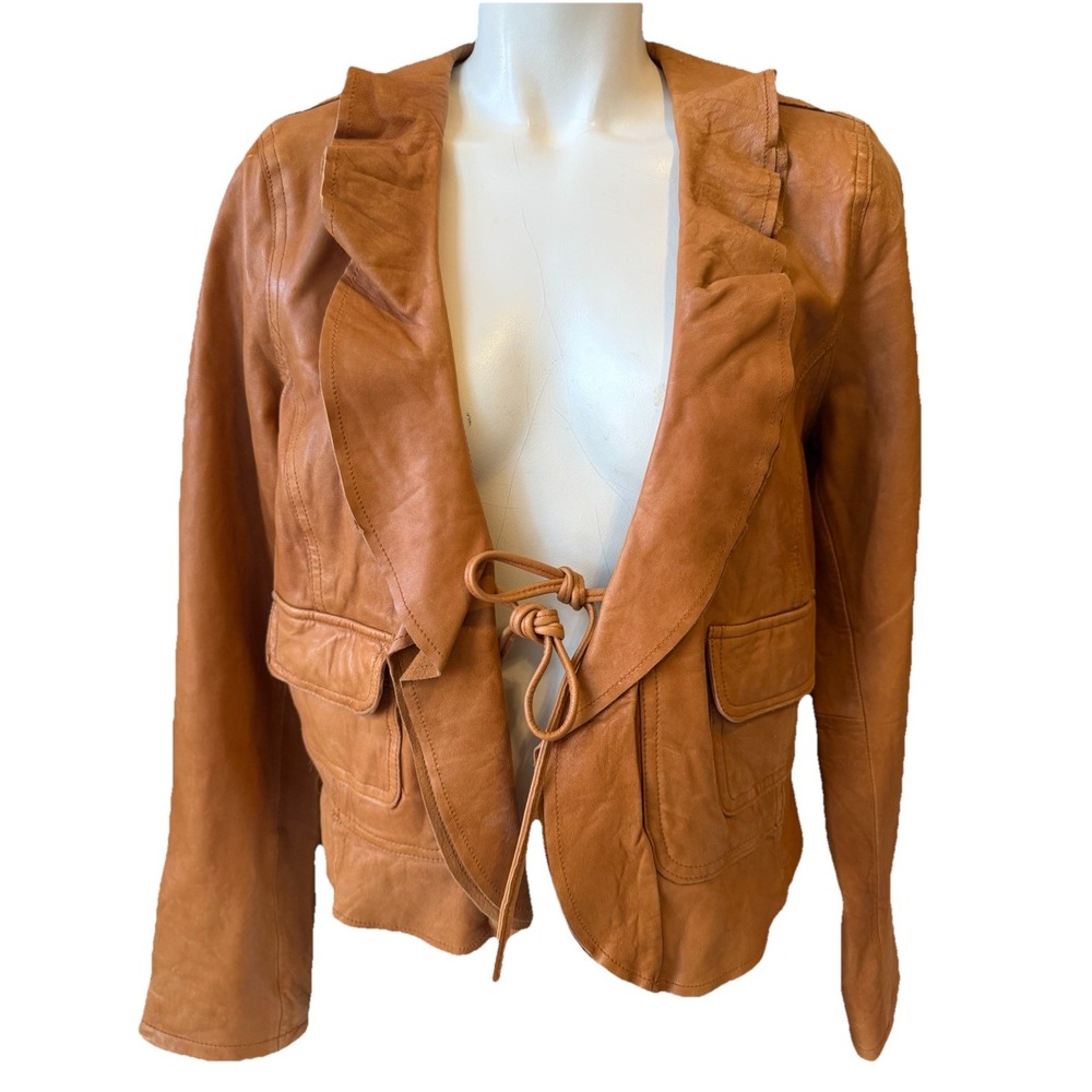 Vintage Old Navy Women's Soft Caramel Leather Jacket Size L‎ Large M Crop Y2K
